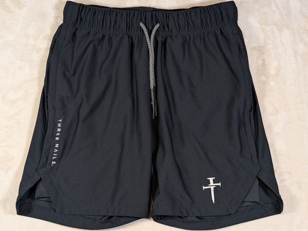 Three Nails Mens Athletic Running Shorts Small Black 2 in 1 Built In Liner Gym